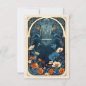  Navy Blue Art Nouveau bruiloft RSVP Kaartje (Voorkant)