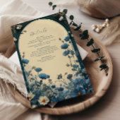 Navy Blue Art Nouveau Huwelijk Informatiekaartje