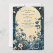 Navy Blue Art Nouveau Huwelijk Kaart (Voorkant)