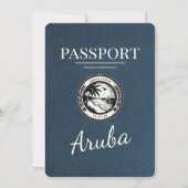 Navy Blue Aruba Passport Wedding Invitation Kaart (Achterkant)