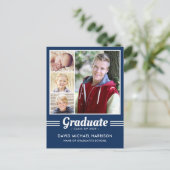Navy Blue Athlete Multi-Photo Afstuderen Briefkaart (Staand voorkant)