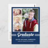 Navy Blue Athlete Multi-Photo Afstuderen Briefkaart (Voorkant / Achterkant)