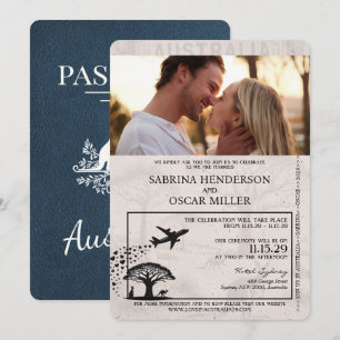 Navy Blue Australia Passport Wedding Kaart