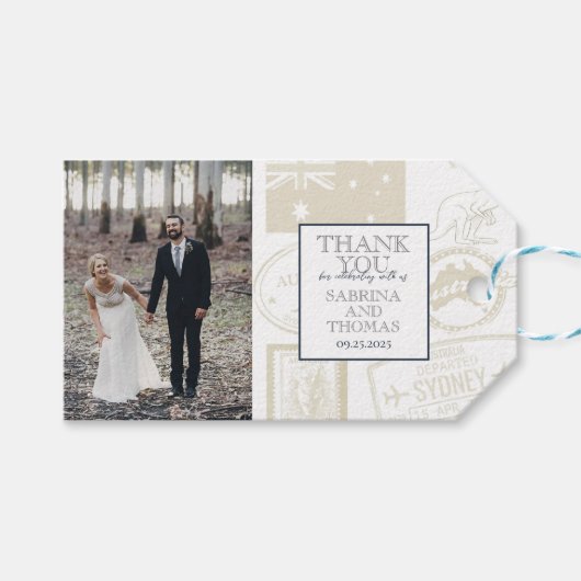 Navy Blue Australië trouwfoto Cadeaulabel (Voorkant (Horizontaal))