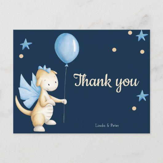 Navy Blue Baby Dragon Dank u Baby shower Briefkaart (Voorkant)