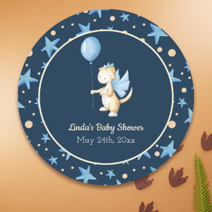 Navy Blue Baby Dragon met ballonvaardig Baby showe Ronde Sticker