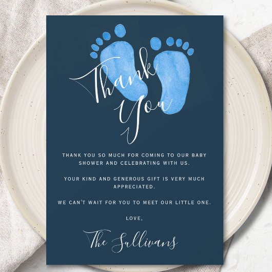 Navy Blue Baby shower Bedankkaart