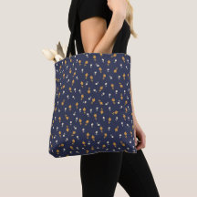 Navy Blue Bag met kleine crème en gele bloemen