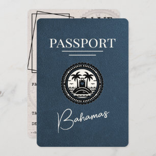Navy Blue Bahama's Passport Bewaar de datum Save The Date