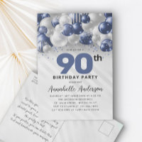 Navy Blue Balloon Glitter 90e verjaardag