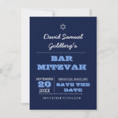 Navy Blue Bar Mitzvah Enregistrer la carte Date (Devant)