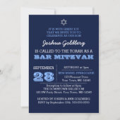 Navy Blue Bar Mitzvah Invitation avec nom Logo (Devant)