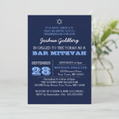 Navy Blue Bar Mitzvah Invitation avec nom Logo (Debout devant)
