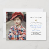 Navy Blue Bar Mitzvah Invitations Élégant Floral (Devant)
