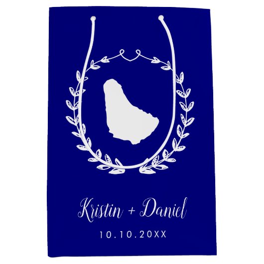 Navy Blue Barbados Map Weddenschap Welkom Swag Medium Cadeauzakje (Voorkant)