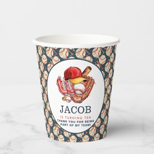 Navy Blue Baseball Kids Verjaardagsfeest Waterverf Papieren Bekers (Voorkant)