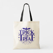 Navy Blue Bat Stars Spiderweb Trick or treat Tote Bag (Achterkant)