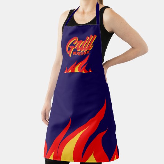 Navy blue BBQ apron with red hot fire flames Schort (Insitu)