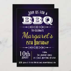 Navy Blue BBQ Birthday Party Invite Kaart