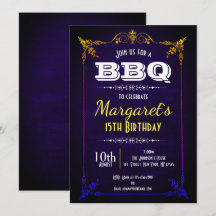 Navy Blue BBQ Birthday Party Invite