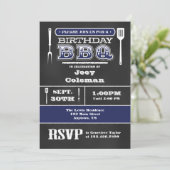 Navy Blue BBQ Verjaardag schoolbord uitnodiging (Staand voorkant)