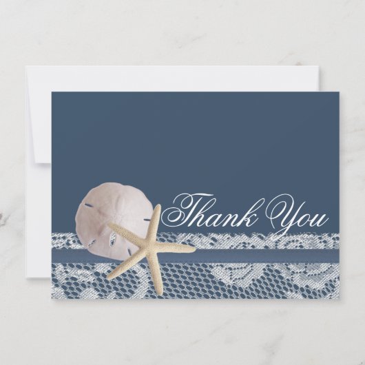 Navy Blue Beach Kant Zand Dollar Dank u Bedankkaart (Achterkant)