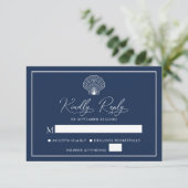 Navy Blue Beach Seashell Elegant Bruiloft RSVP Kaartje (Staand voorkant)