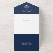 Navy Blue Beach Seashell Kustbruiloft All In One Uitnodiging (Buitenkant)