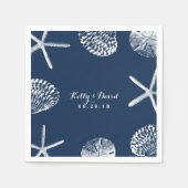 Navy Blue Beach Seashells Weddenschap Servetten (Voorkant)