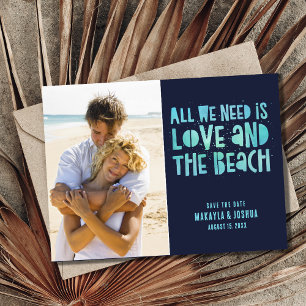 Navy Blue Beach Wedding Save the Date Aankondigingskaart