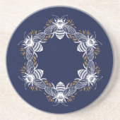 Navy Blue Bee Circle Zandsteen Onderzetter (Voorkant)