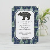 Navy Blue Beer Woodsy Forest Trees Baby Boy Shower Kaart (Staand voorkant)