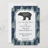 Navy Blue Beer Woodsy Forest Trees Baby Boy Shower Kaart (Voorkant)