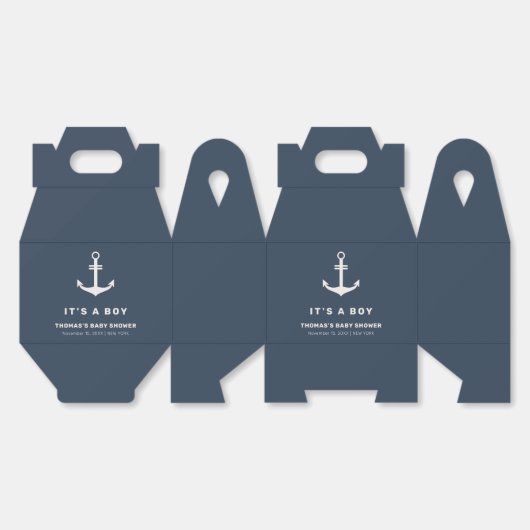 Navy Blue Beige Nautisch Anker Baby shower Bedankdoosjes (Ongevouwen)