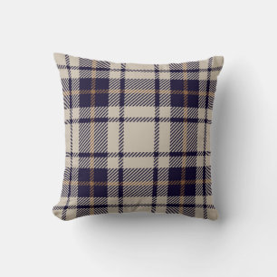 Navy Blue beige Scottish Tartan Pset Pattern Kussen