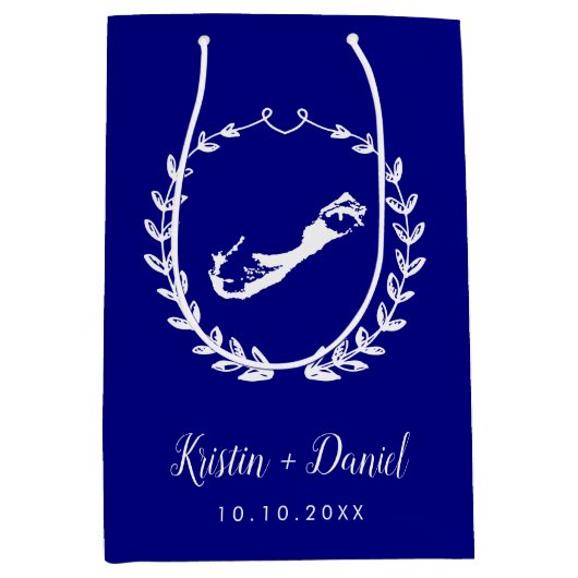 Navy Blue Bermuda Map Wedding Welcome Swag Medium Cadeauzakje (Voorkant)