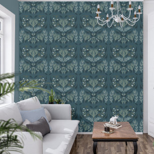 Navy Blue Berry Botanical Moody Behang