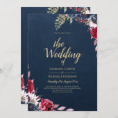 Navy Blue Berry Floral Burgundy Winter Herfst Kaart (Voorkant / Achterkant)