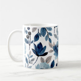 Navy Blue Berry Floral Waterverf Pattern Koffiemok