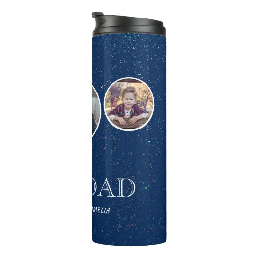 Navy Blue Best Dad's Day 3 Photo Collage Thermosbeker (Geroteerd rechts)
