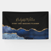 Navy Blue Black Gold Foil Agate Event Planner Spandoek (Horizontaal)