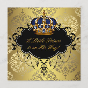 Navy Blue Black Gold Prince Baby shower Kaart