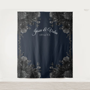 Navy Blue Black Grey Gothic Weddenschap Foto Wandkleed