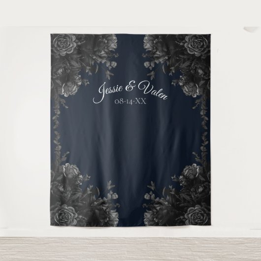 Navy Blue Black Grey Gothic Weddenschap Foto Wandkleed (Voorkant)