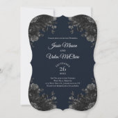Navy Blue Black Grey Rozen Gothic Elegant Wedding Kaart (Voorkant)
