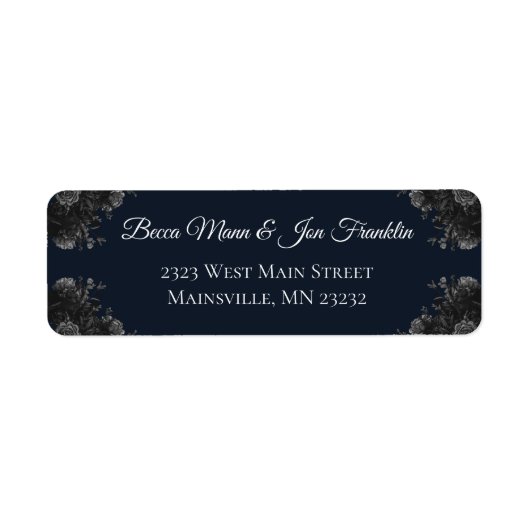 Navy Blue Black Grey Rozen Gothic Wedding Etiket (Voorkant)