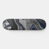 Navy Blue Black Marble Agate Silver Glitter Glam 2 Skateboard (Horizontaal)