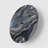 Navy Blue Black Marble Agate Silver Glitter Glam Ronde Klok (Hoek)