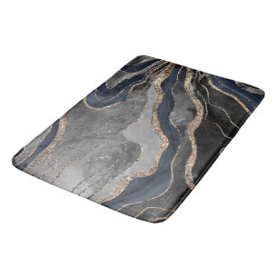 Navy Blue Black marmer Agate Gold Glitter Glam #1 Badmat