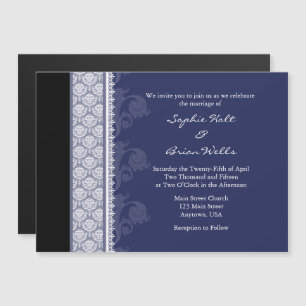Navy Blue Black Modern Magnetic Wedding Invitation Magnetische Uitnodiging